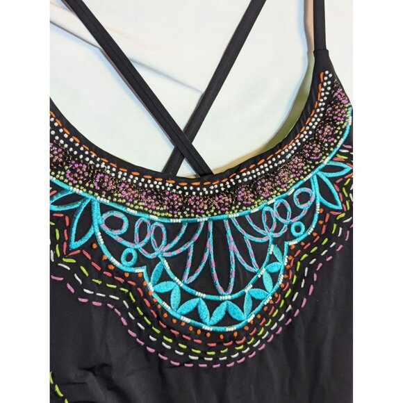 Nanette Lepore Embroidered Beaded One-Piece Swimsuit Black Crisscross Back Size - Picture 2 of 5